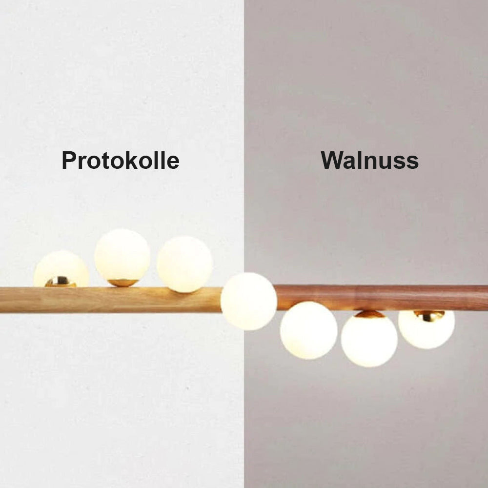 Valentina Design LED Pendelleuchte Kugel Linear EssWohn/Schlafzimmer Holz/Glas