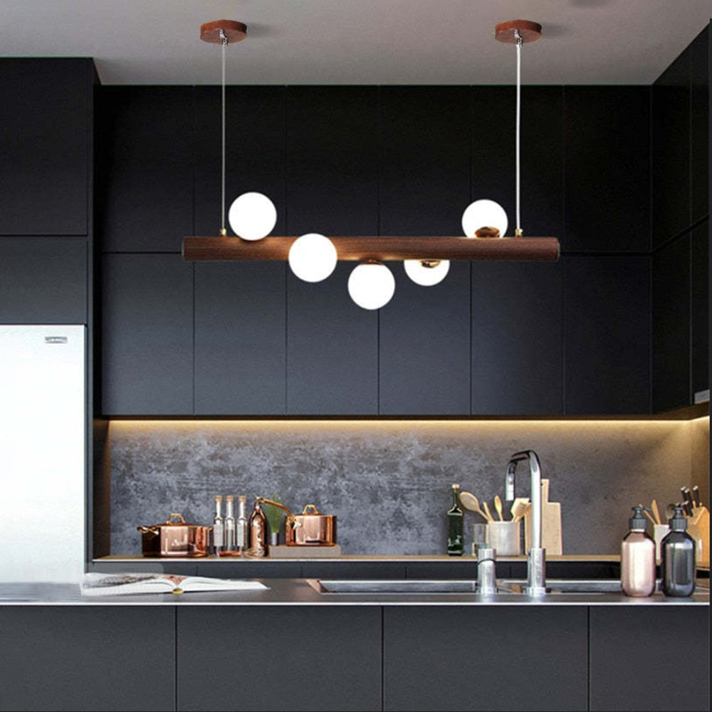 Valentina Design LED Pendelleuchte Kugel Linear EssWohn/Schlafzimmer Holz/Glas