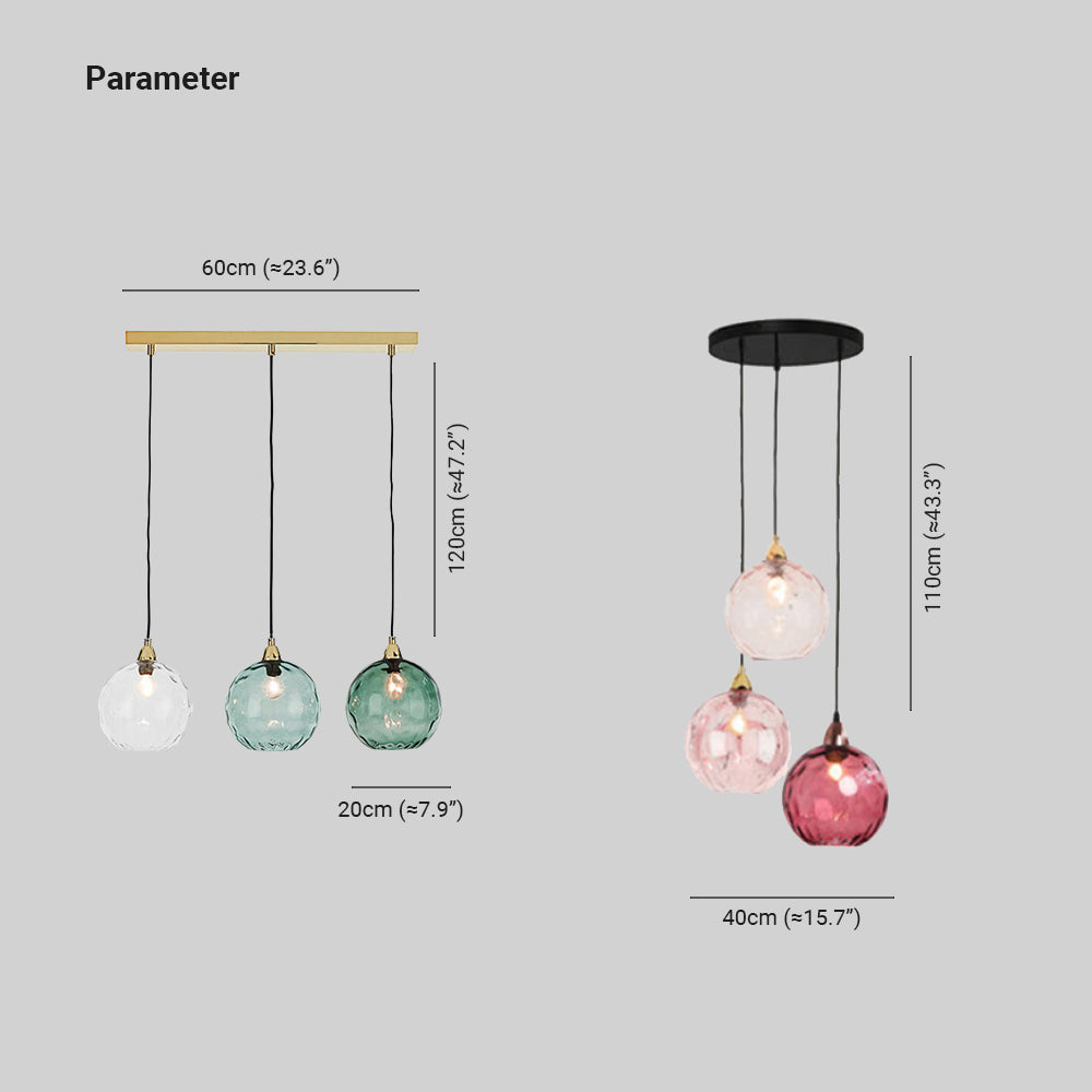 Aria Pendelleuchte Buntem Glas Kugel Schlafzimmer /Wohnzimmer 3 flamming