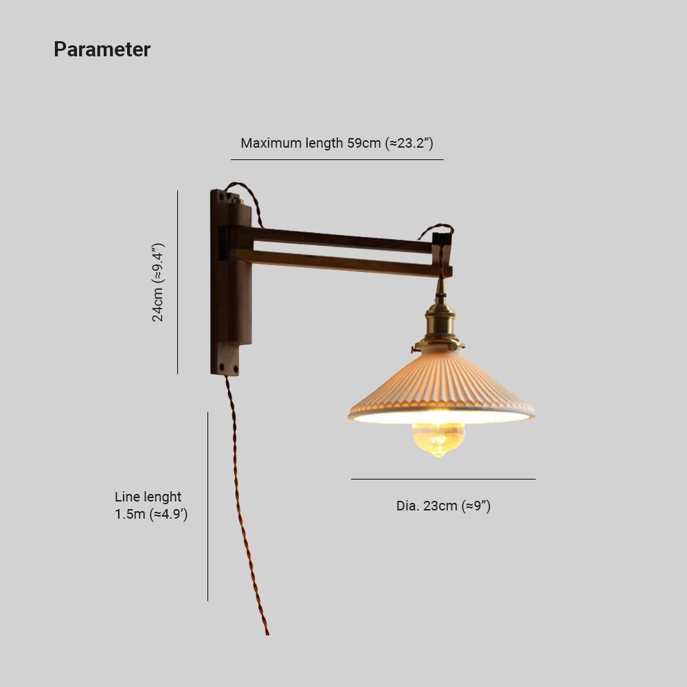 Muto Vintage LED Wandleuchte Plissee, Innen Treppenhaus, Glas/Holz/Keramik