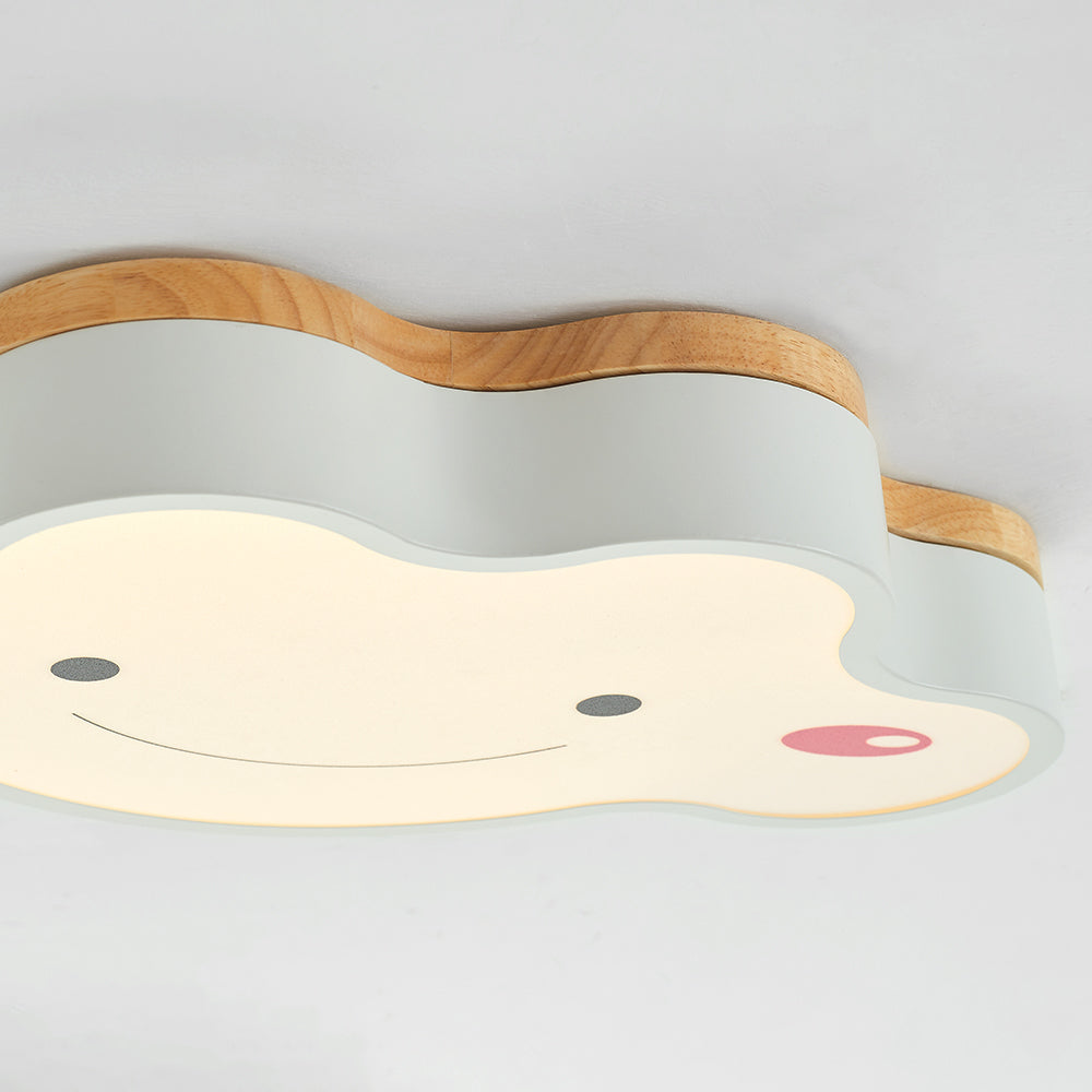 Aria Modern LED Deckenleuchte Dimmbar Kinderzimmer Wolke Weiß Holz