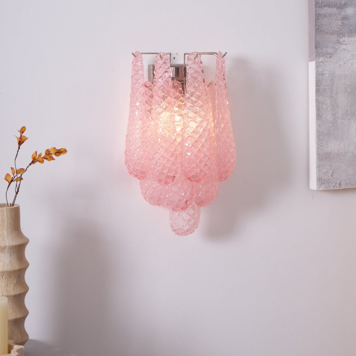 Liorelaria Wandleuchte Pink Tränenform-Glas Florale Kunst
