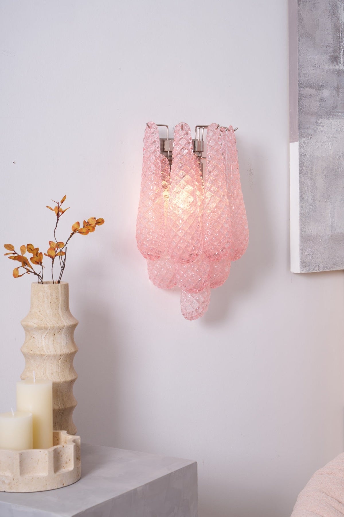 Liorelaria Wandleuchte Pink Tränenform-Glas Florale Kunst