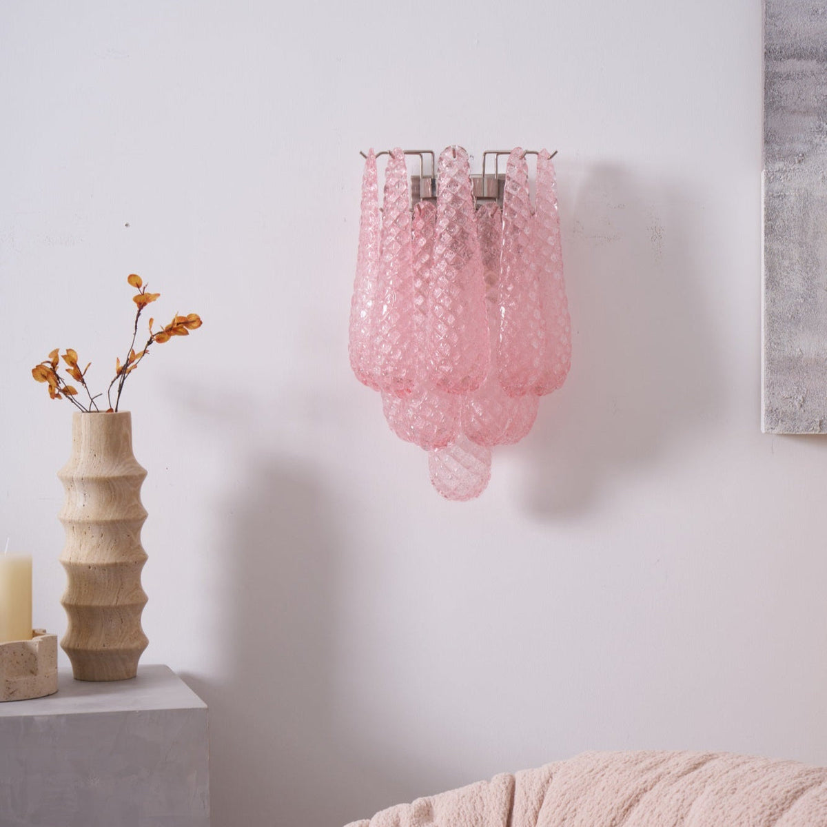 Liorelaria Wandleuchte Pink Tränenform-Glas Florale Kunst
