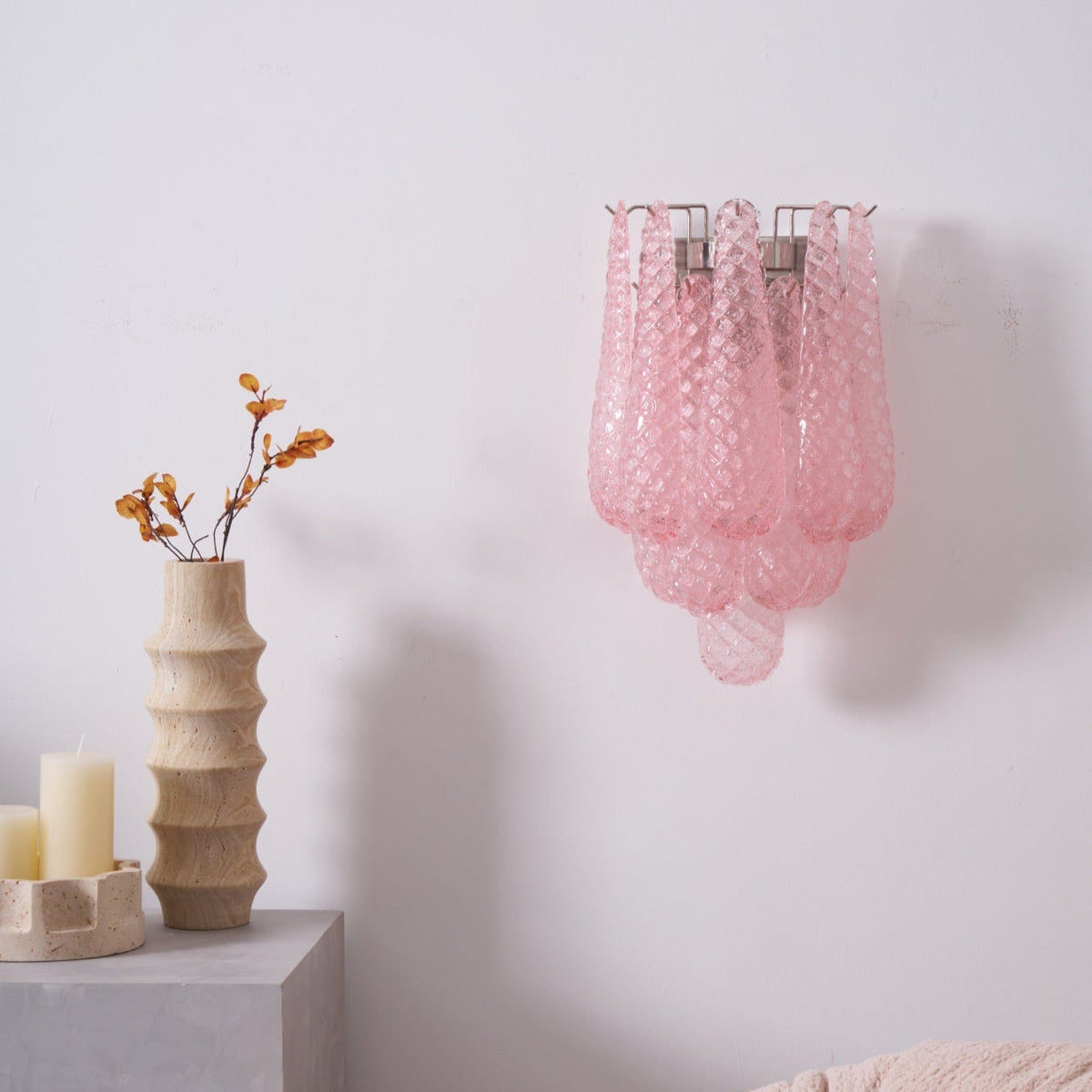 Liorelaria Wandleuchte Pink Tränenform-Glas Florale Kunst