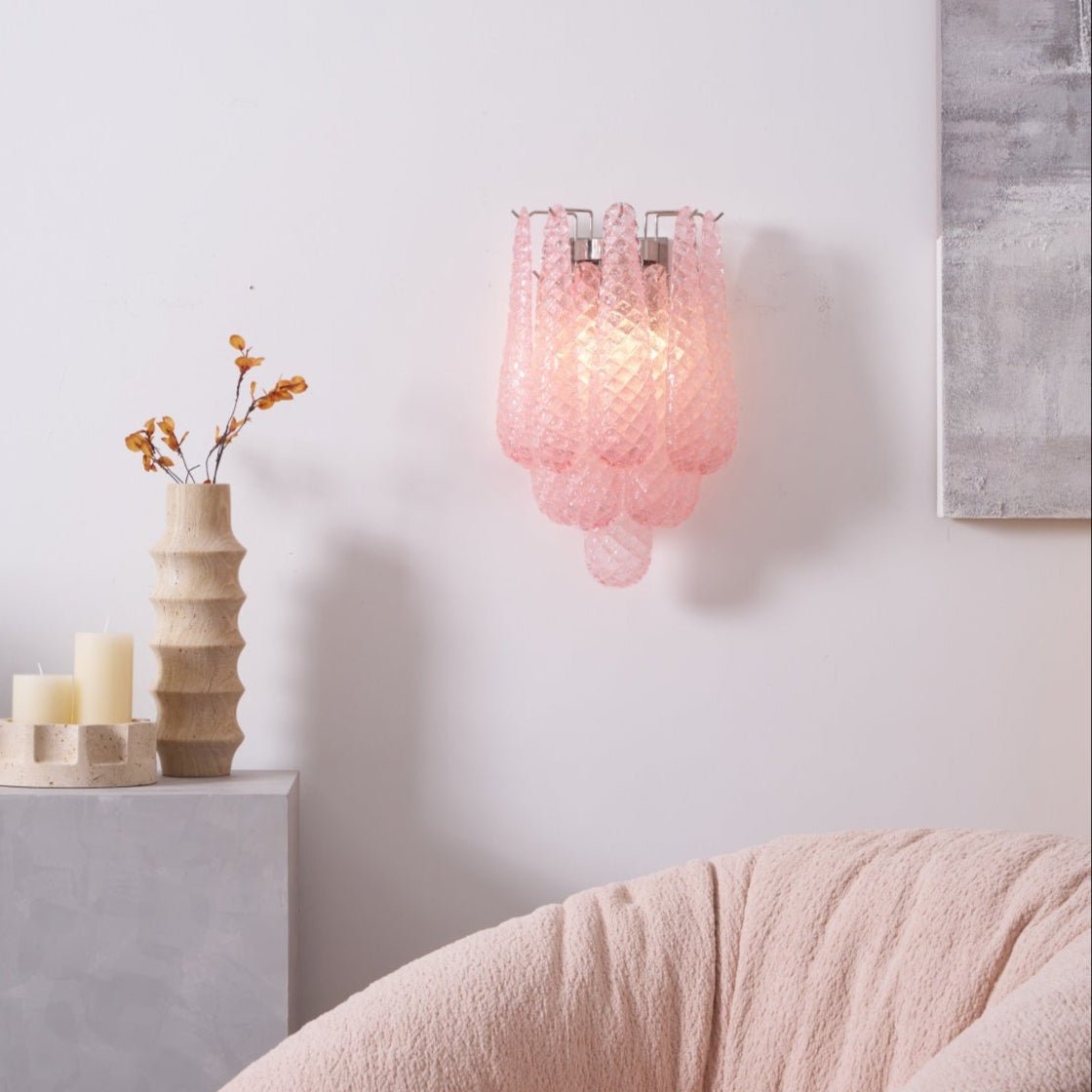 Liorelaria Wandleuchte Pink Tränenform-Glas Florale Kunst