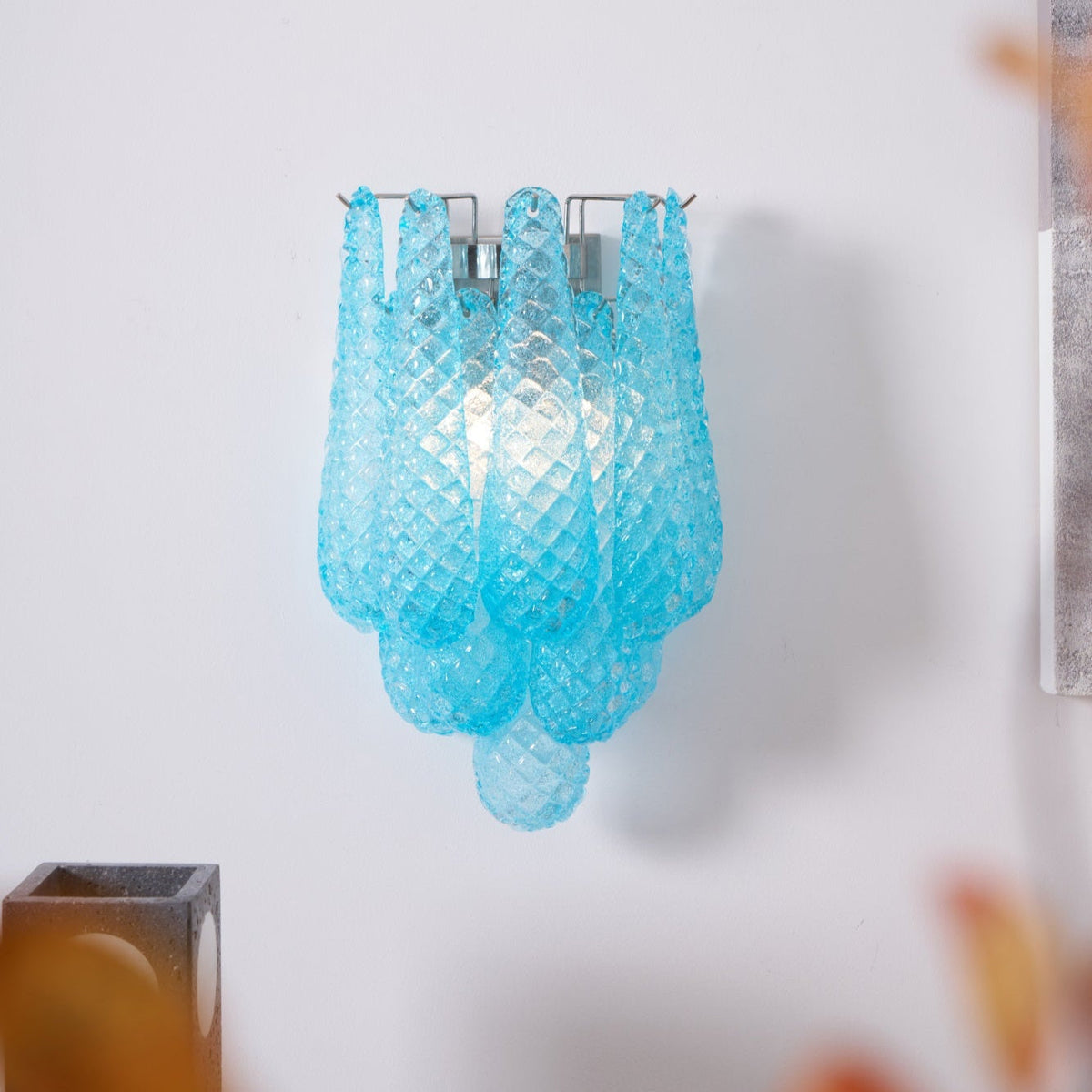 Liorelaria Wandleuchte Pink Tränenform-Glas Florale Kunst