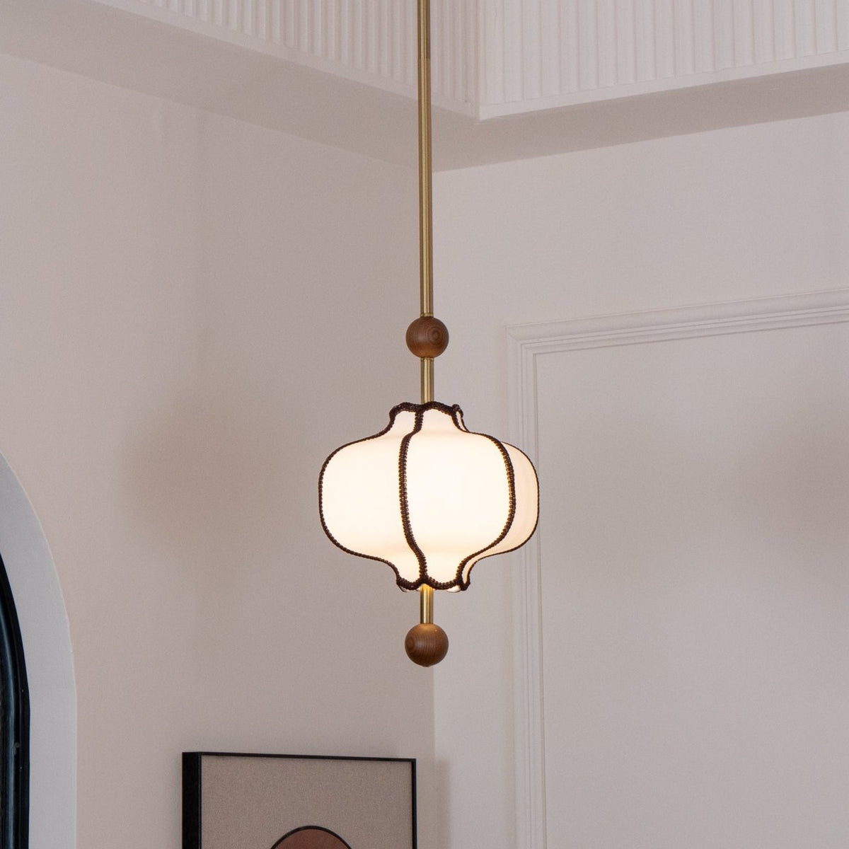 Miralielle Pendelleuchte aus Stoff im Laternenstil fürs Wohnzimmer