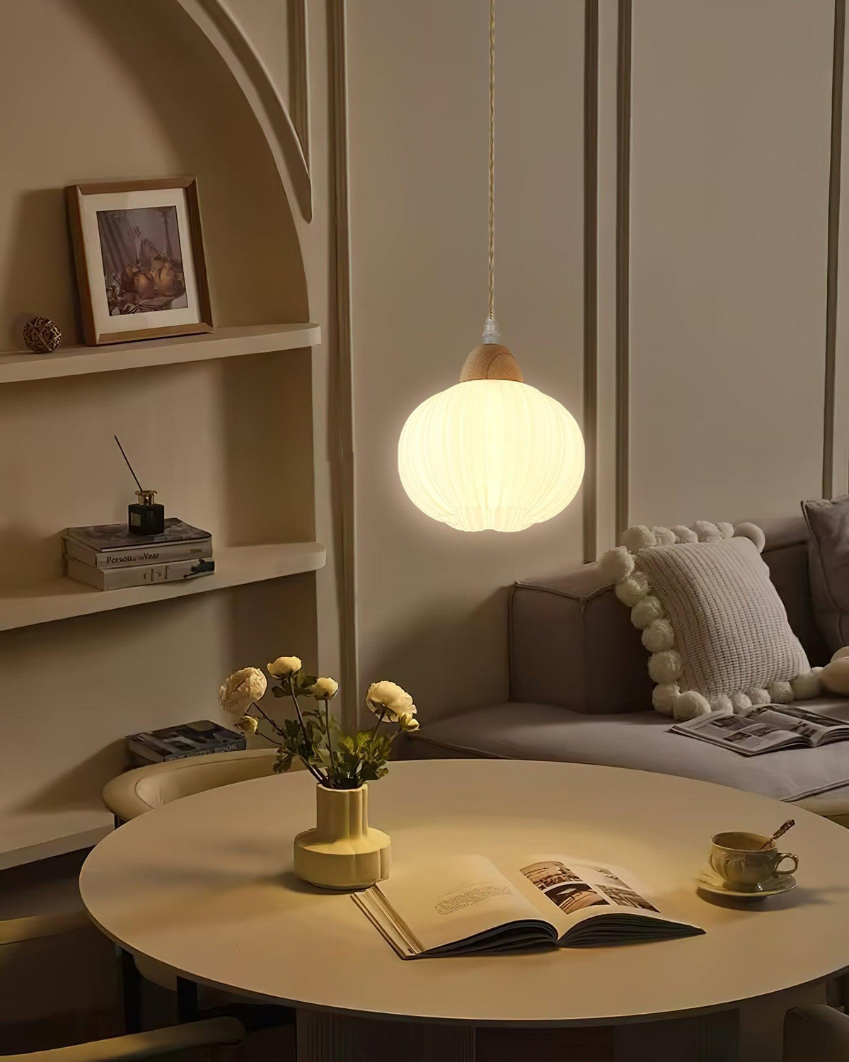 Pumpkin Pendelleuchte aus Holz im modernen Stil