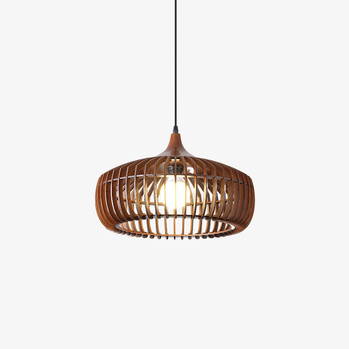 Lixu Pendelleuchte aus Holz im Retro-Stil