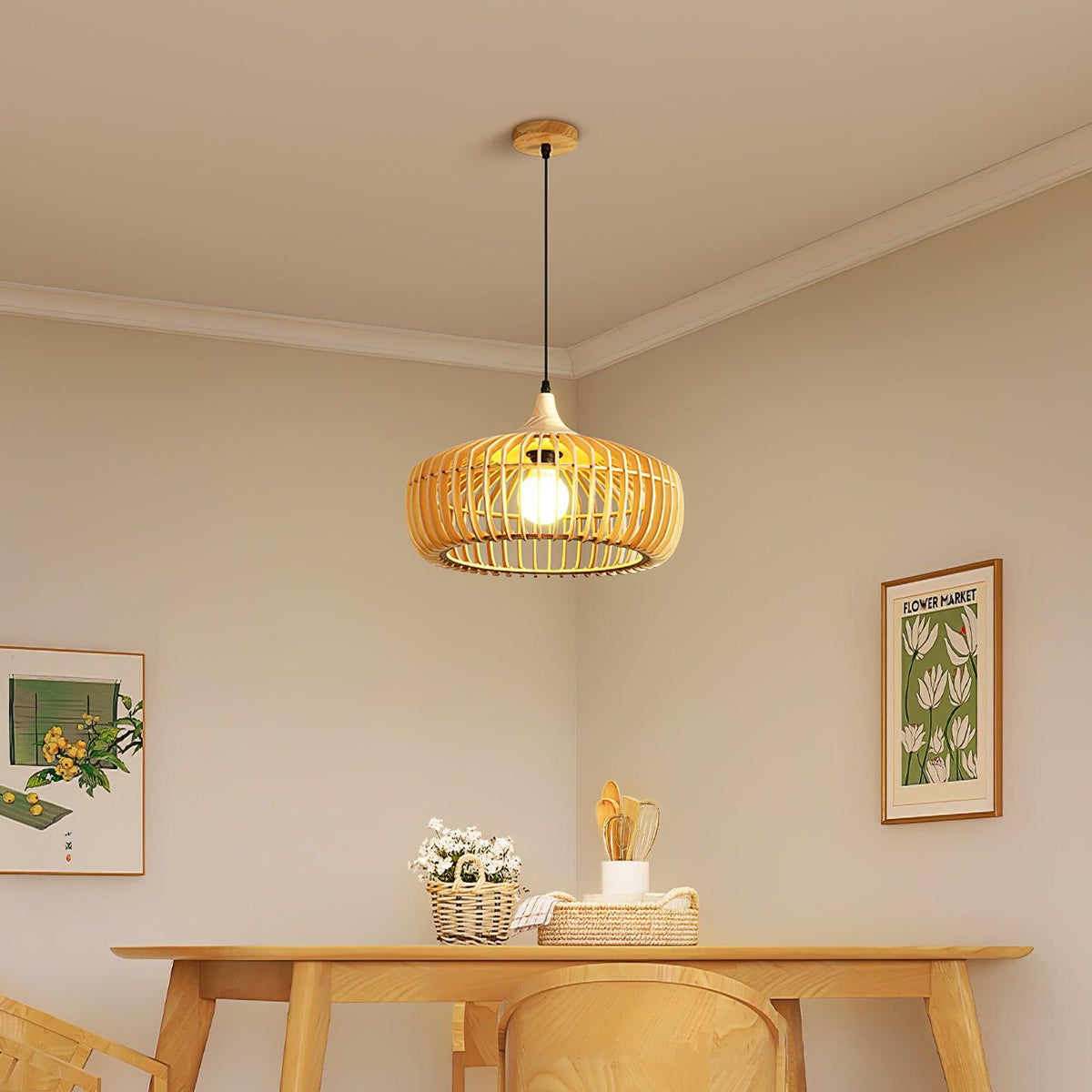 Lixu Pendelleuchte aus Holz im Retro-Stil