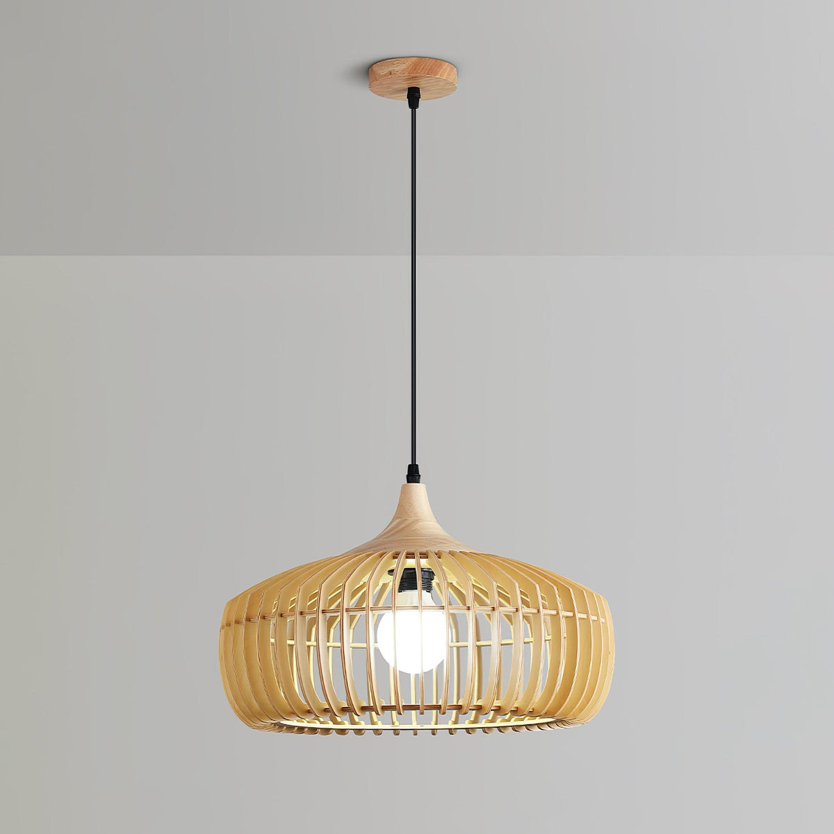 Lixu Pendelleuchte aus Holz im Retro-Stil