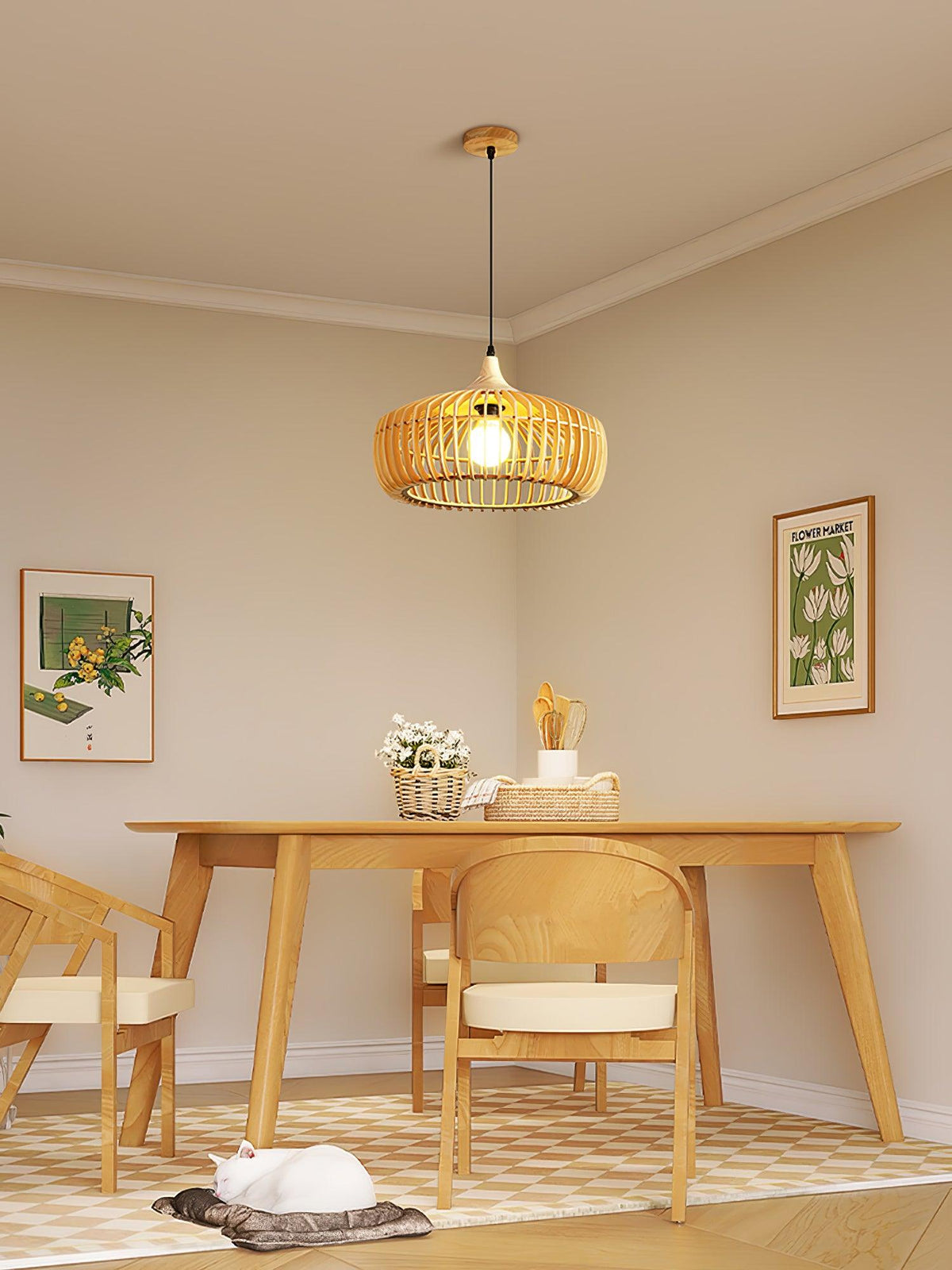 Lixu Pendelleuchte aus Holz im Retro-Stil