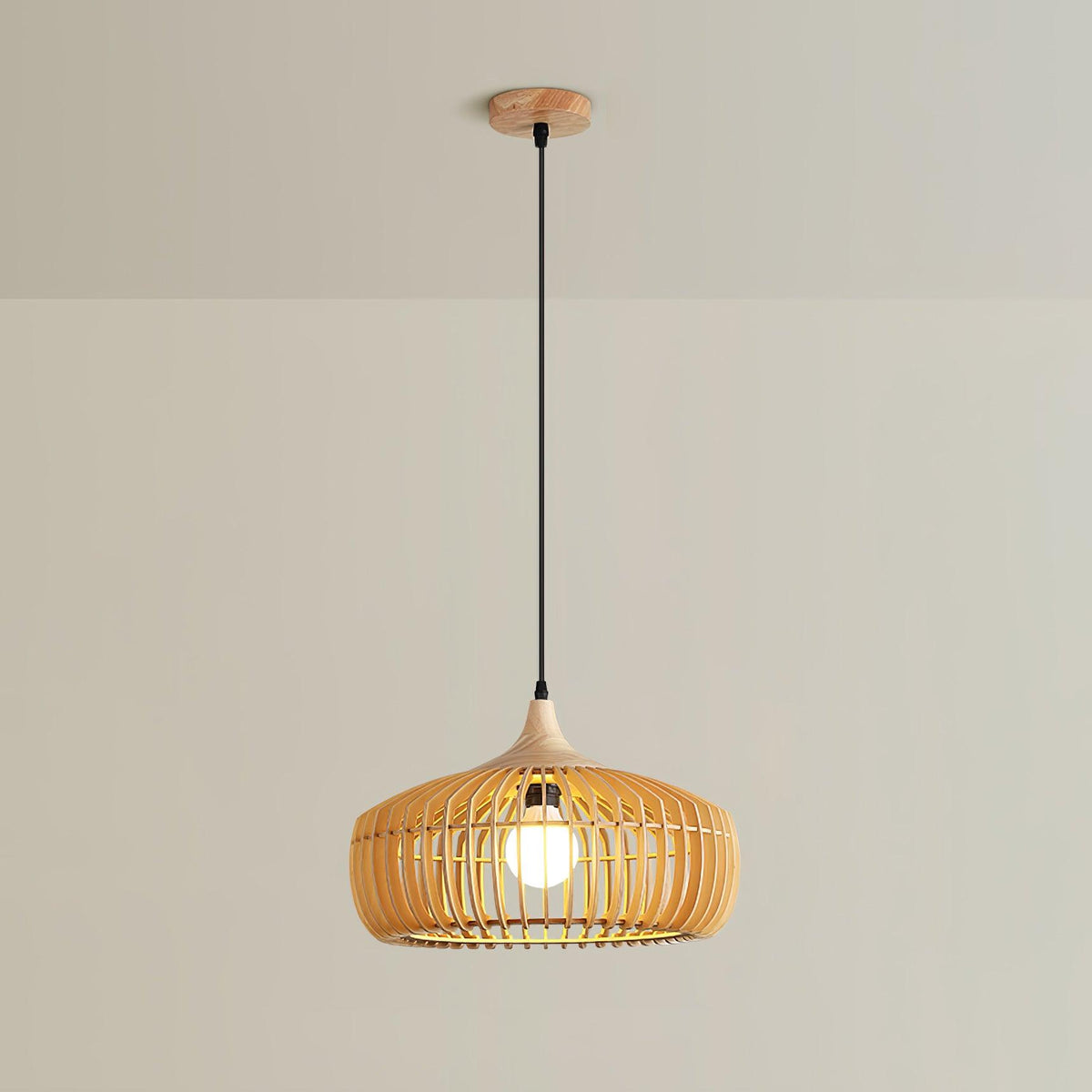 Lixu Pendelleuchte aus Holz im Retro-Stil