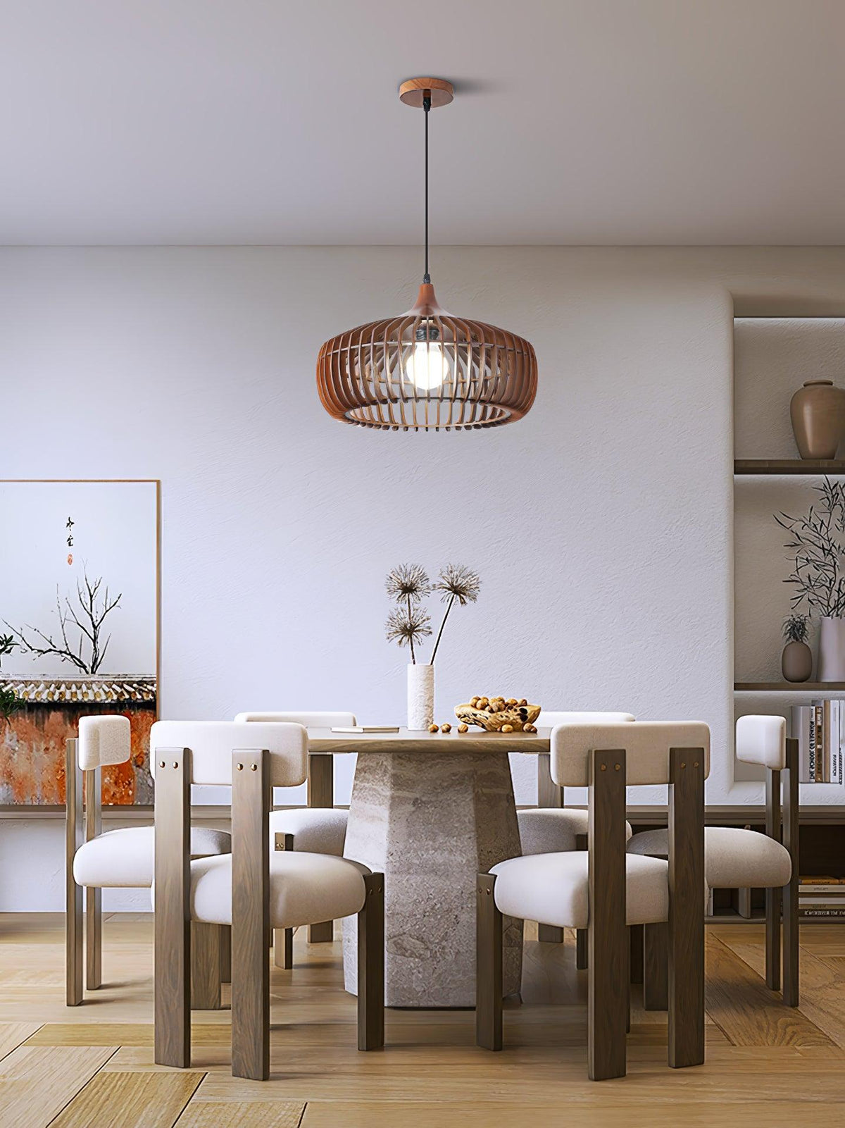 Lixu Pendelleuchte aus Holz im Retro-Stil