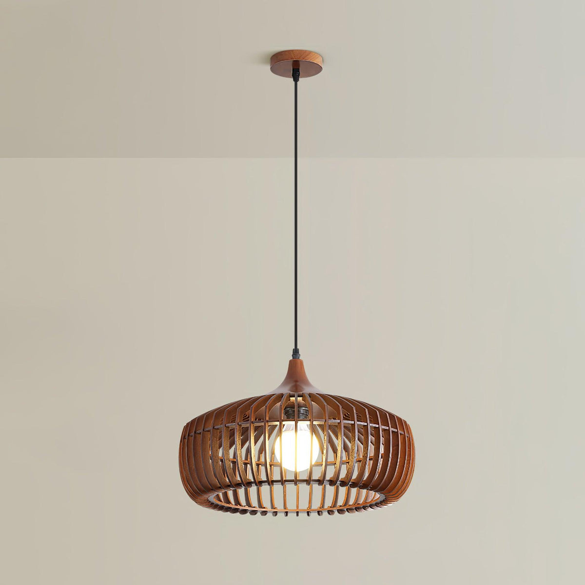 Lixu Pendelleuchte aus Holz im Retro-Stil