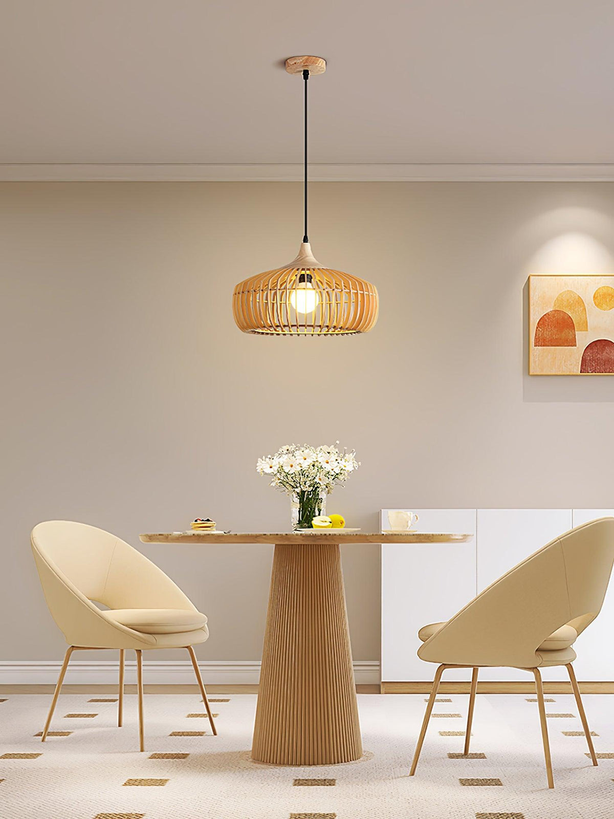 Lixu Pendelleuchte aus Holz im Retro-Stil