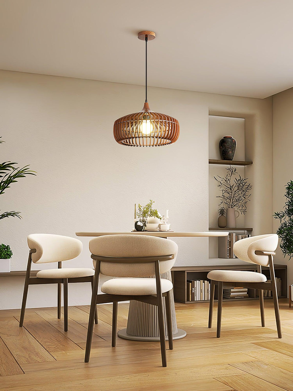 Lixu Pendelleuchte aus Holz im Retro-Stil
