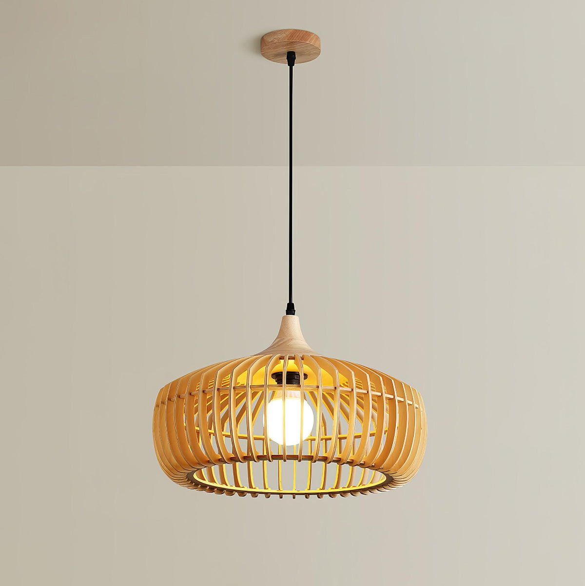 Lixu Pendelleuchte aus Holz im Retro-Stil
