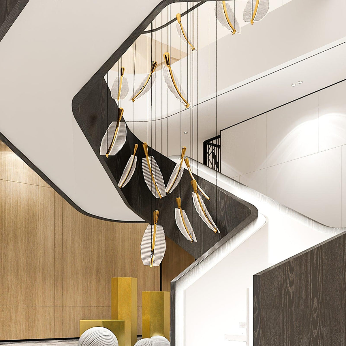 Kuo Kronleuchter aus Acryl in Gold mit zeitgenössischem Design