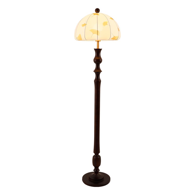 Ginkgore Stehleuchte aus Holz und Stoff im Vintage-Stil
