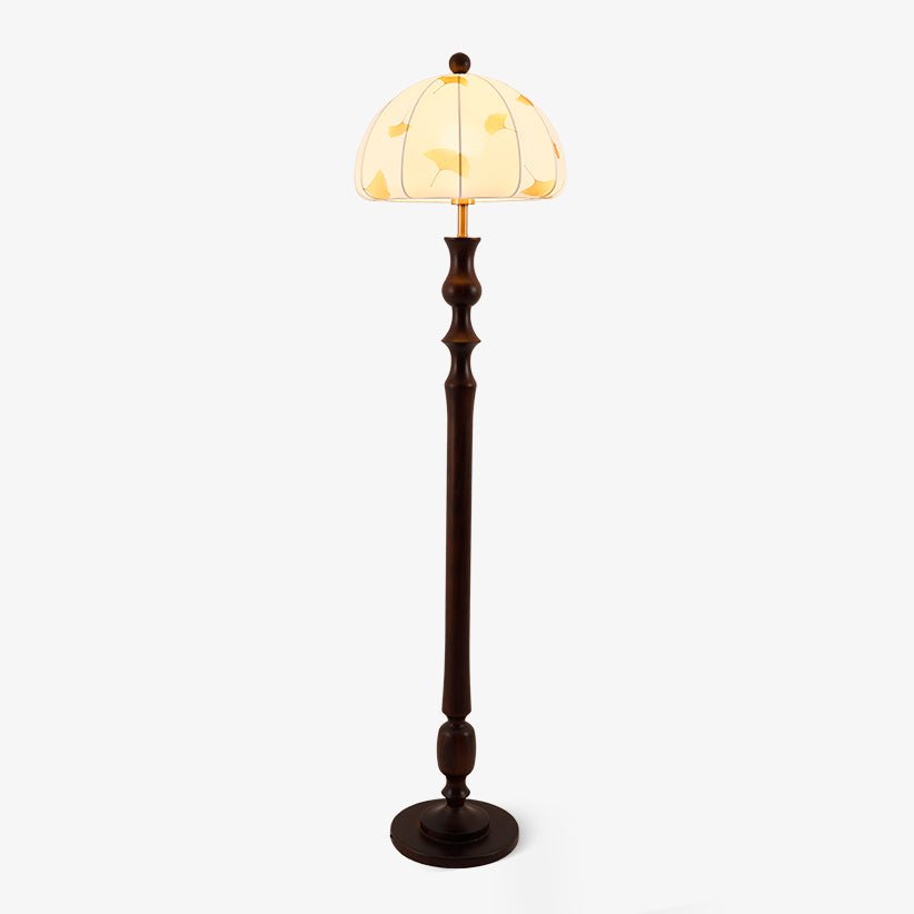 Ginkgore Stehleuchte aus Holz und Stoff im Vintage-Stil