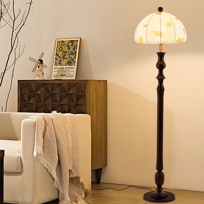Ginkgore Stehleuchte aus Holz und Stoff im Vintage-Stil