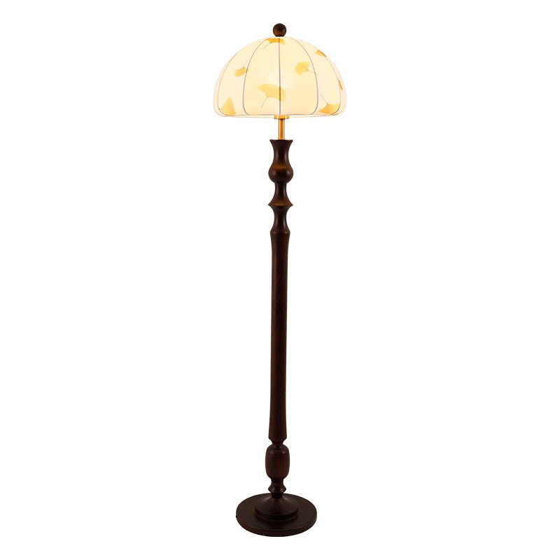 Ginkgore Stehleuchte aus Holz und Stoff im Vintage-Stil