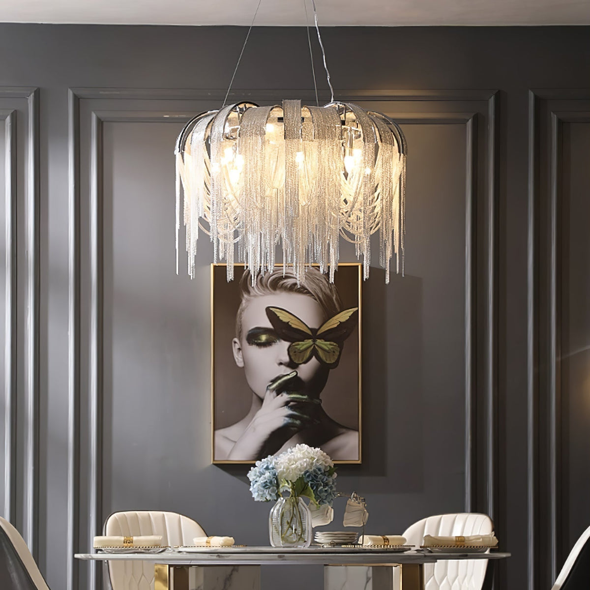 Tarien Kronleuchter geschichtete Ketten Nickel Luxus