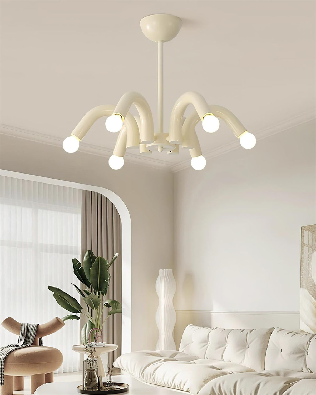 Fivelle Kronleuchter in Creme mit mehreren Armen im zeitgenössischen Stil