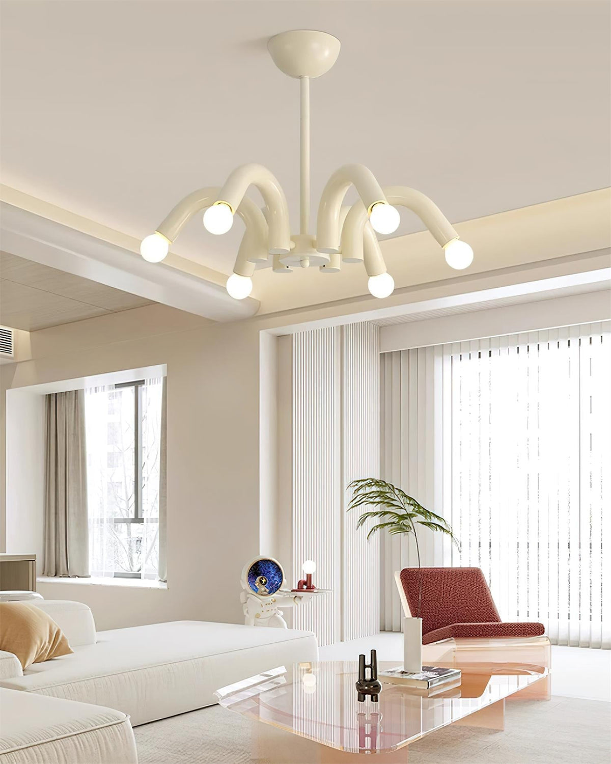 Fivelle Kronleuchter in Creme mit mehreren Armen im zeitgenössischen Stil