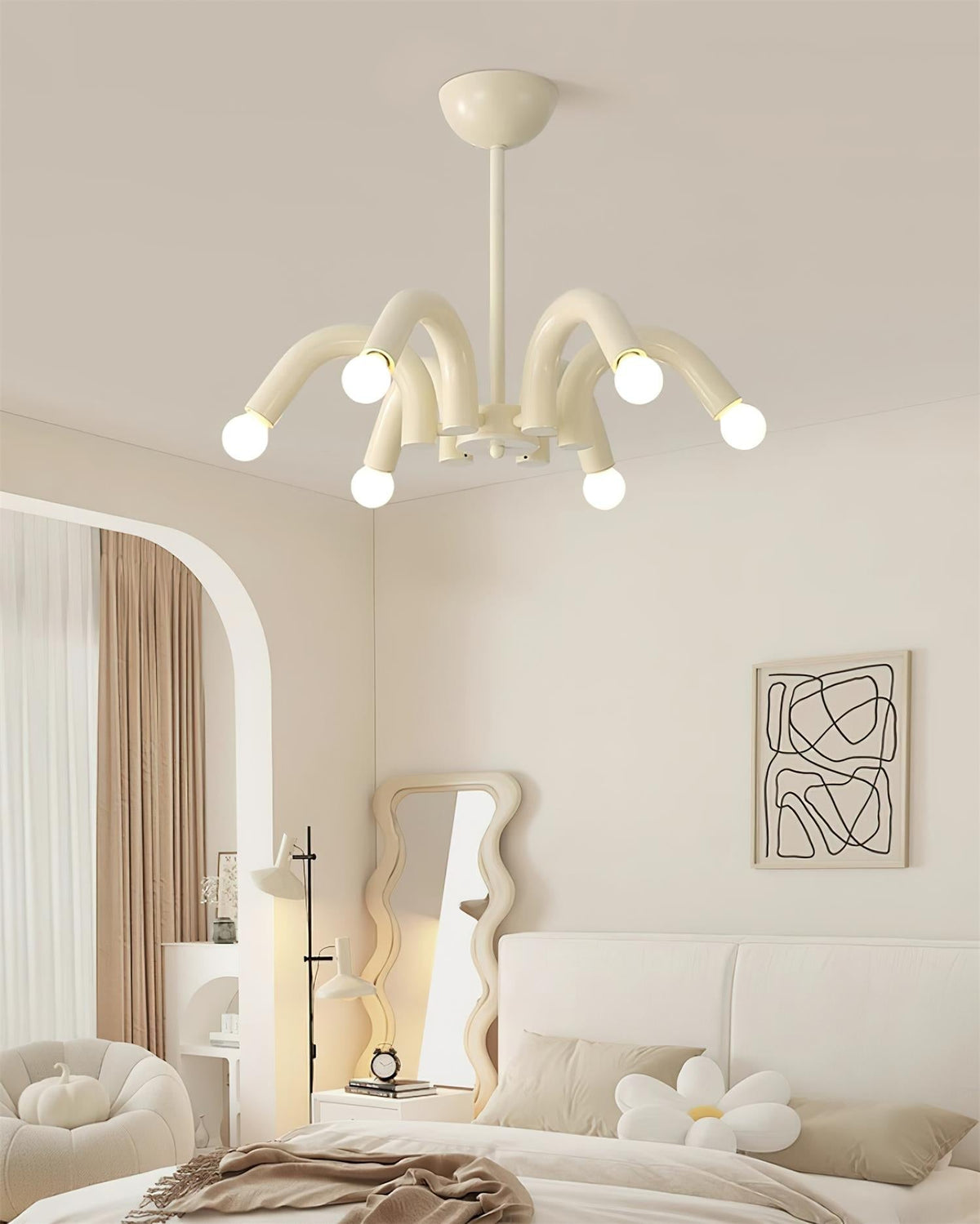 Fivelle Kronleuchter in Creme mit mehreren Armen im zeitgenössischen Stil