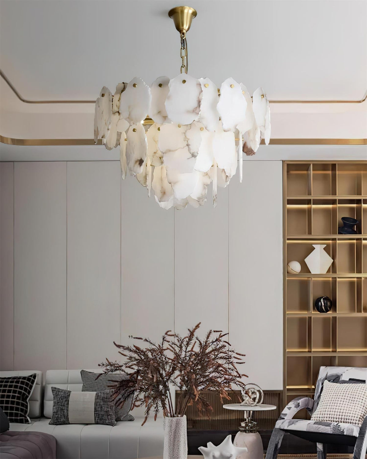 Albiselle Kronleuchter aus Alabaster in Kieselsteinform