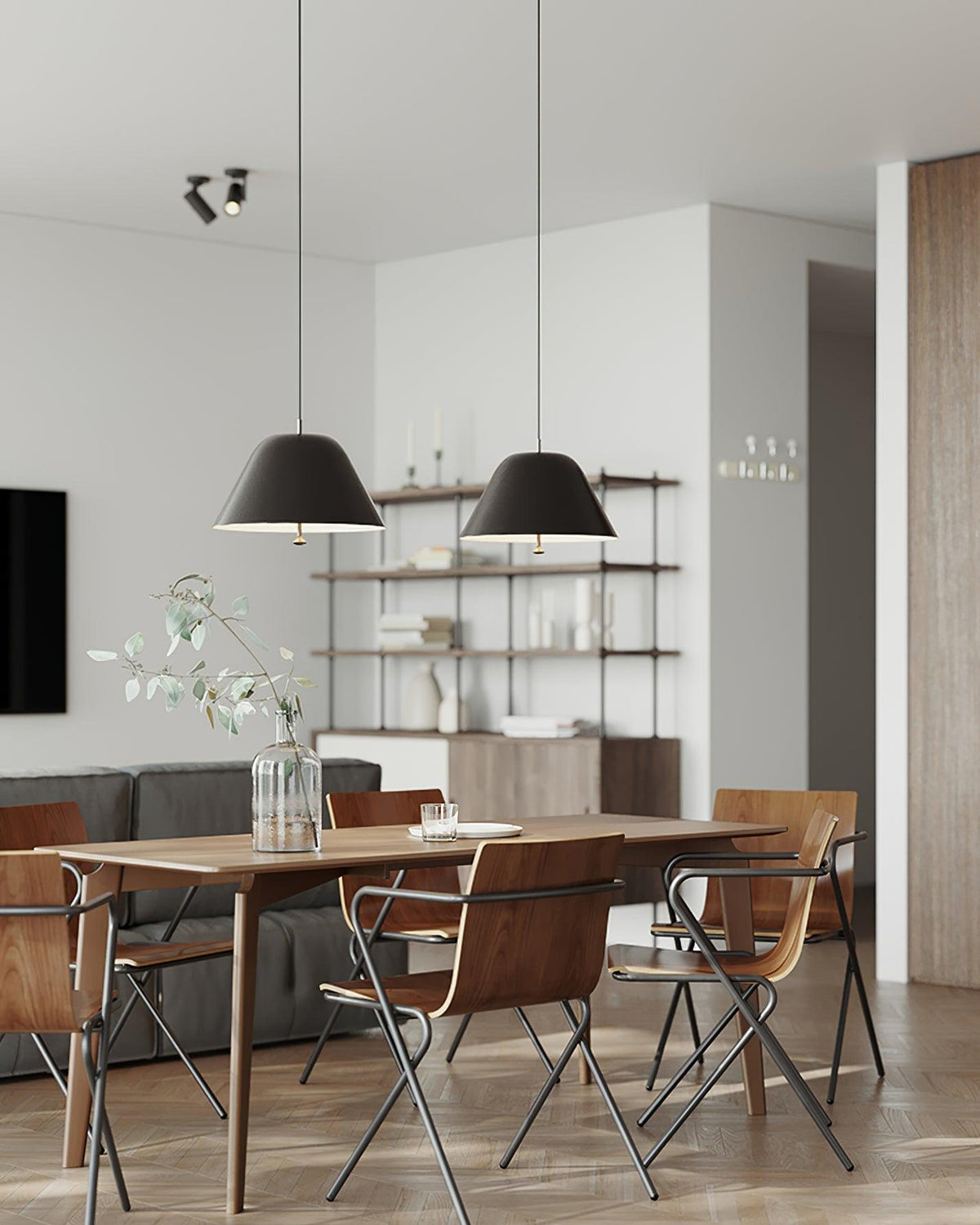 Moderne Pendelleuchte mit Metall-Lampenschirm in Grün und Weiß minimalistisch