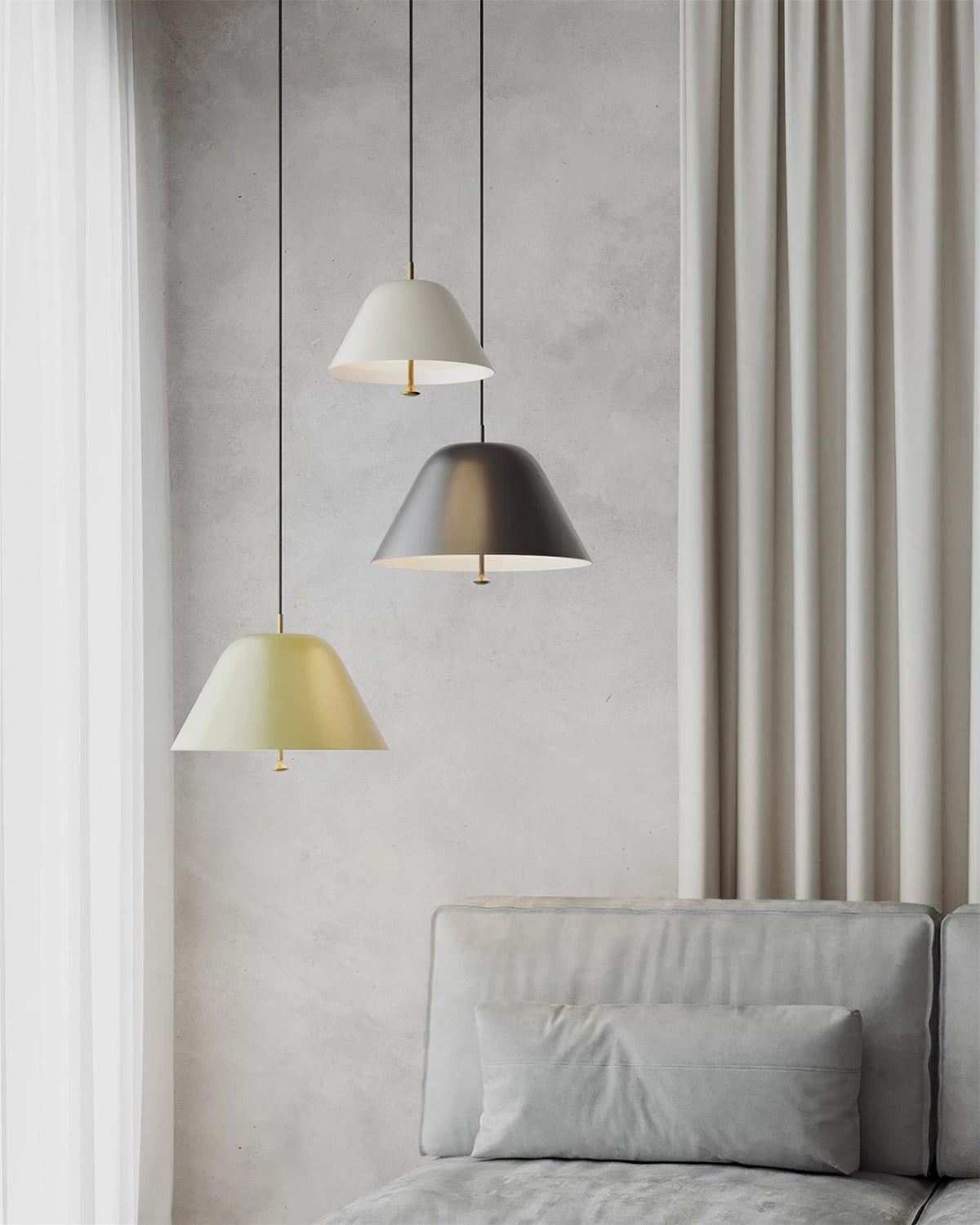 Moderne Pendelleuchte mit Metall-Lampenschirm in Grün und Weiß minimalistisch