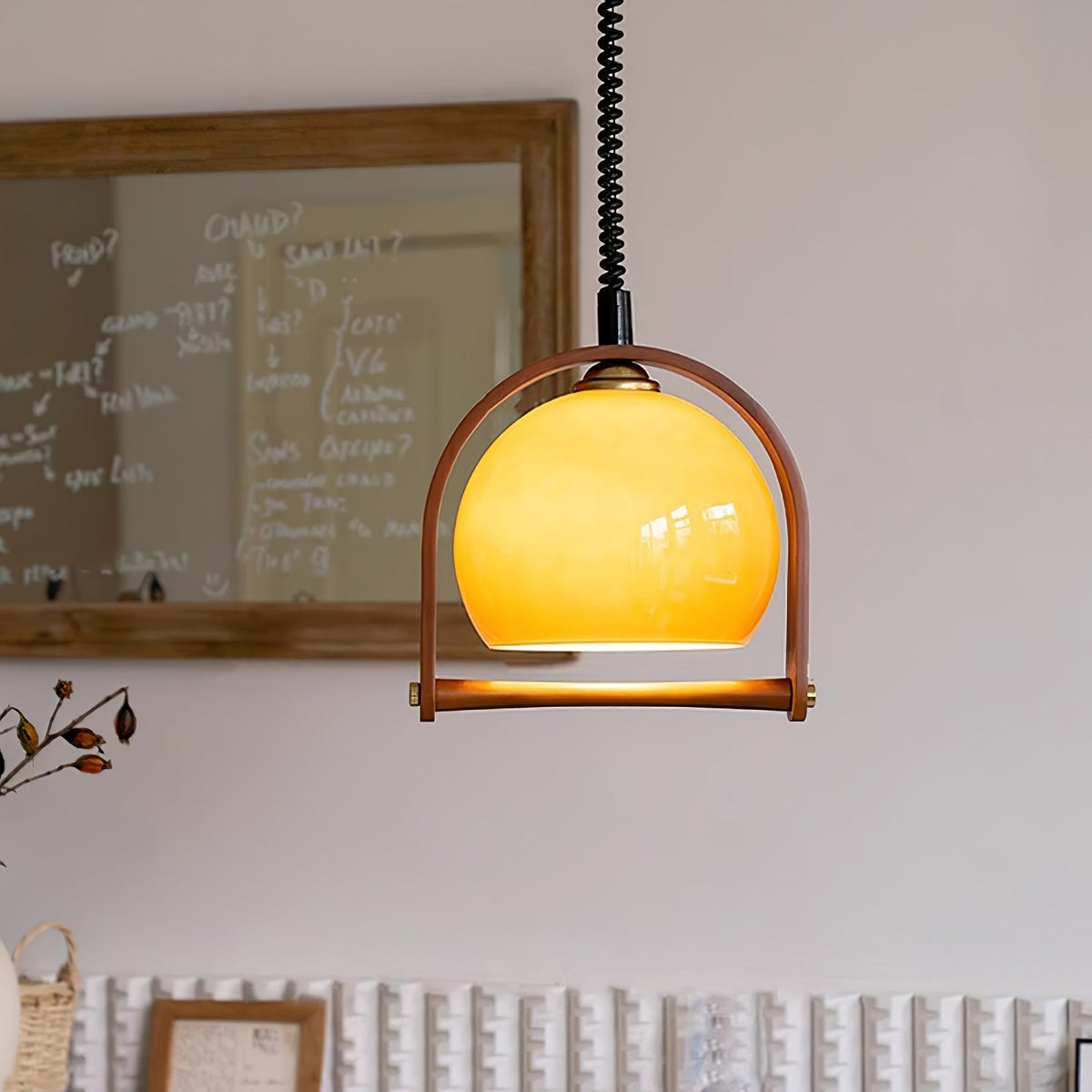 Cesilarae Premium Nordische Kunstglas-Holz-Pendelleuchte