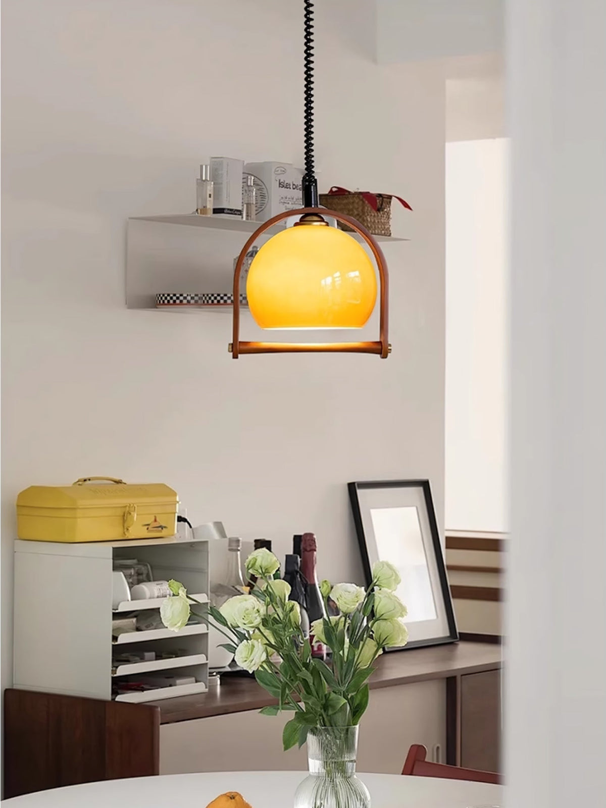 Cesilarae Premium Nordische Kunstglas-Holz-Pendelleuchte