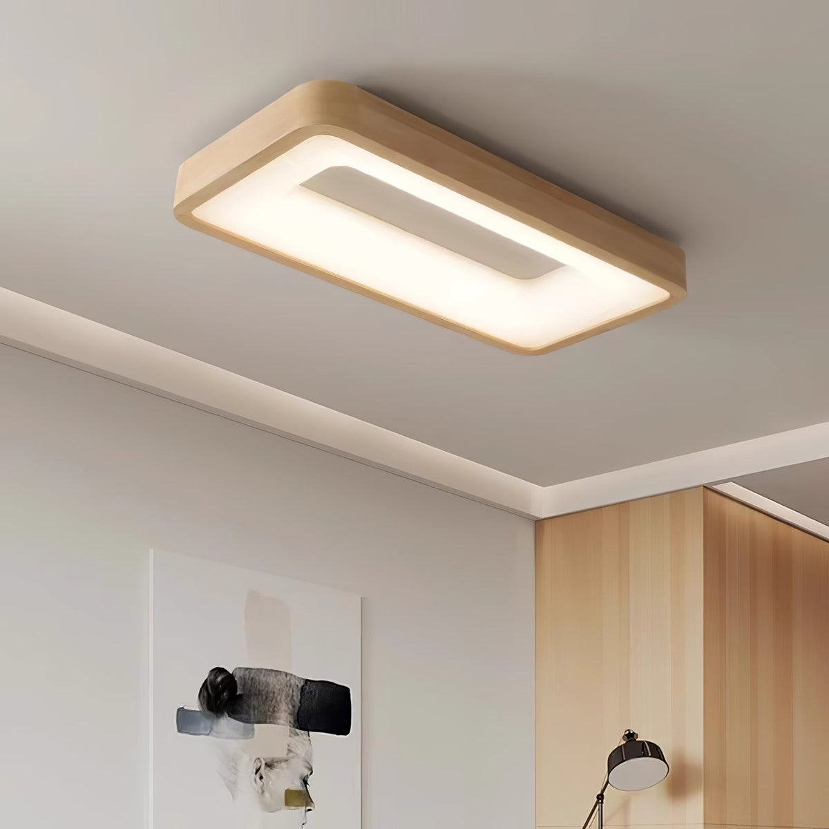 Uphae zeitgenössische minimalistische quadratische Holz-Deckenleuchte