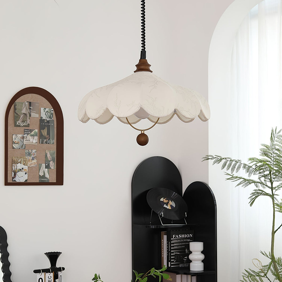 Solarn Pendelleuchte aus Stoff und Holz