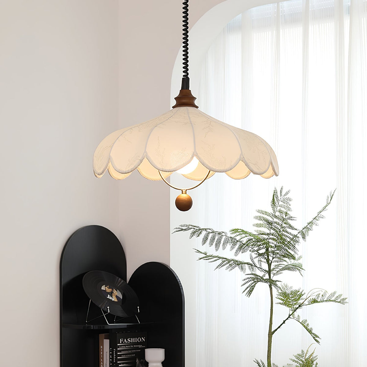 Solarn Pendelleuchte aus Stoff und Holz