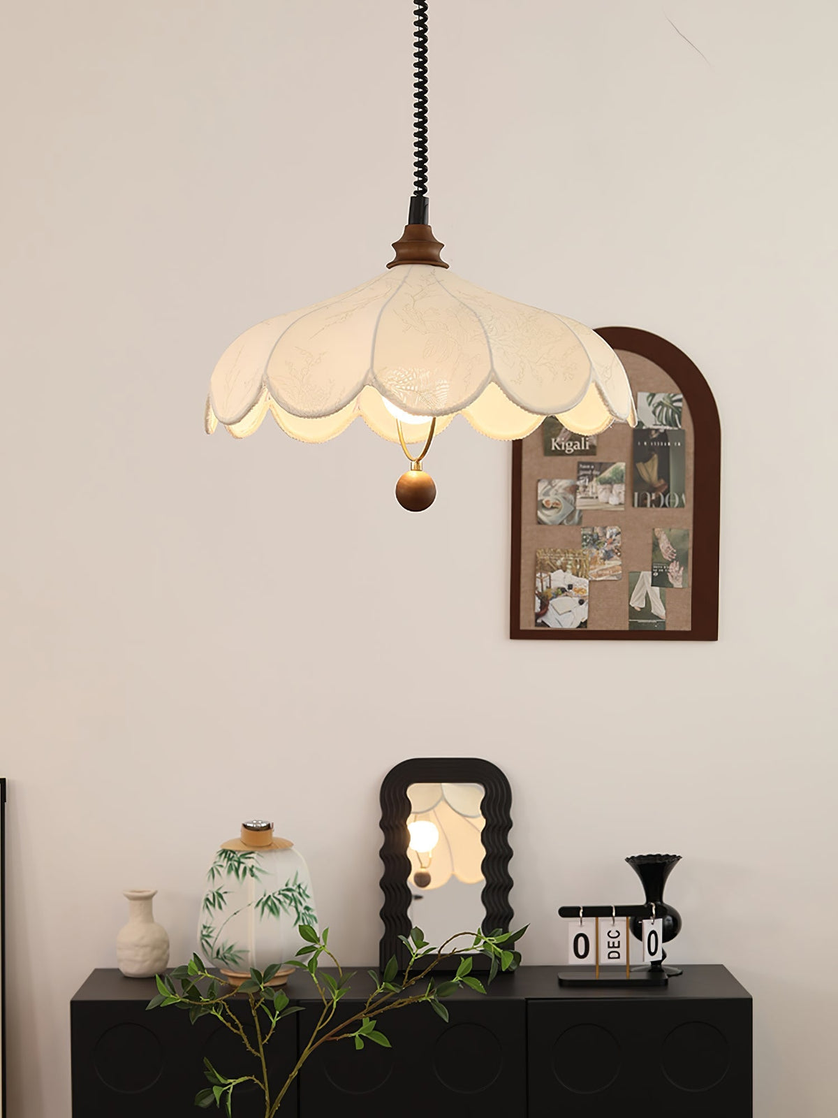 Solarn Pendelleuchte aus Stoff und Holz