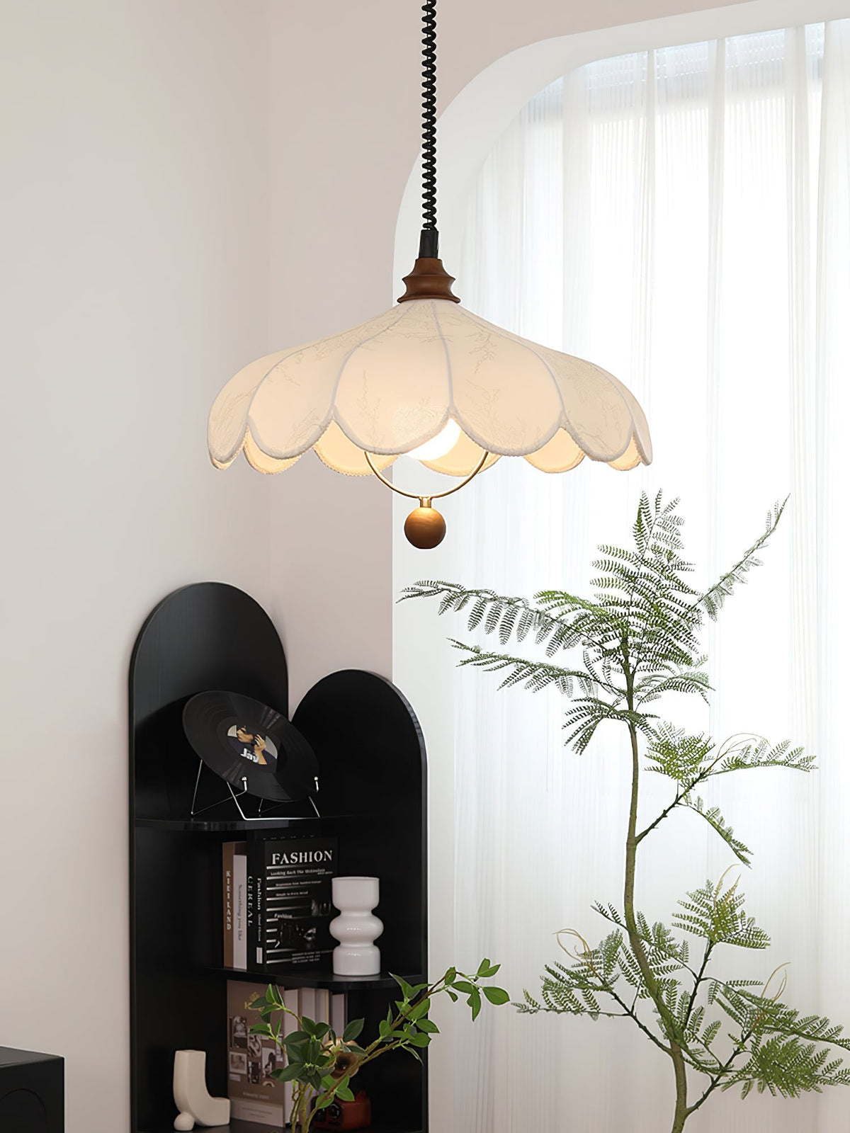 Solarn Pendelleuchte aus Stoff und Holz