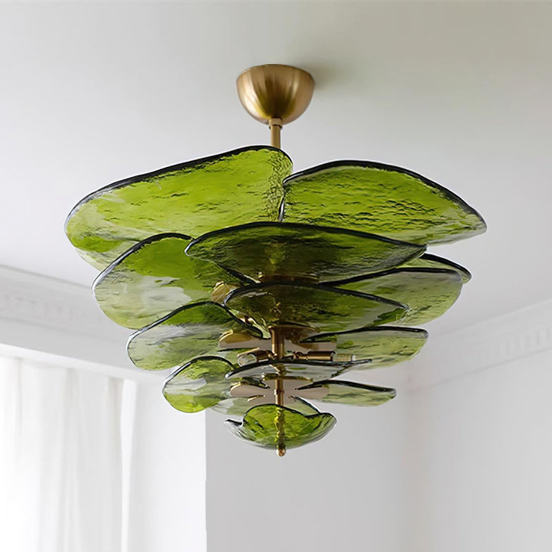 Lotus Moderner Kronleuchter aus Glas mit blättriger Schichtung