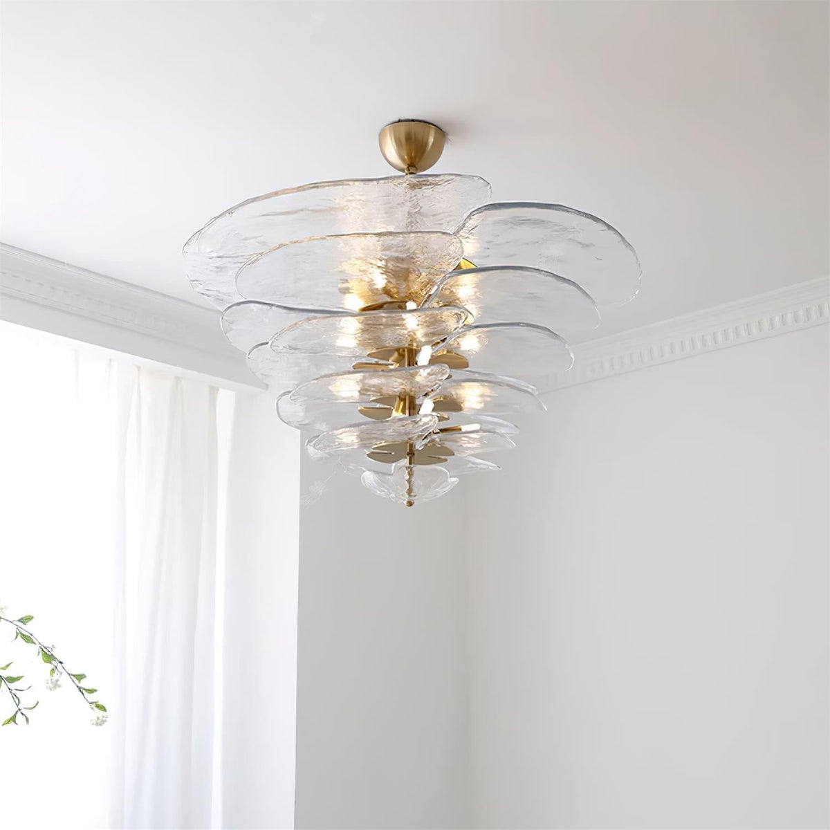 Lotus Moderner Kronleuchter aus Glas mit blättriger Schichtung