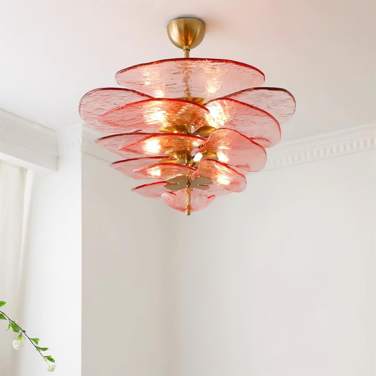 Lotus Moderner Kronleuchter aus Glas mit blättriger Schichtung