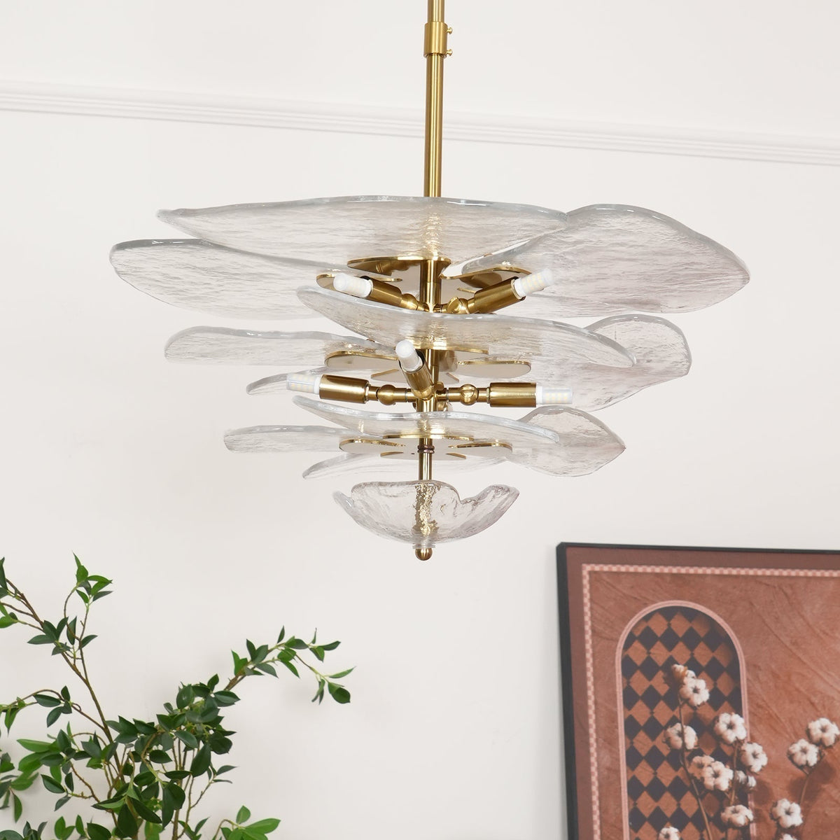Lotus Moderner Kronleuchter aus Glas mit blättriger Schichtung