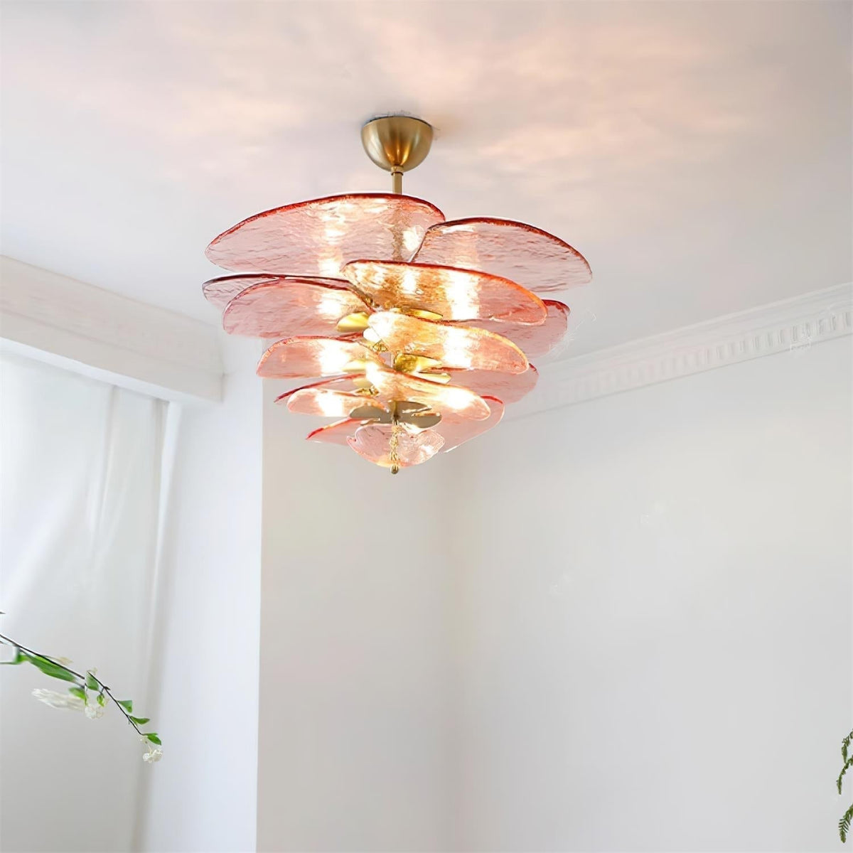 Lotus Moderner Kronleuchter aus Glas mit blättriger Schichtung