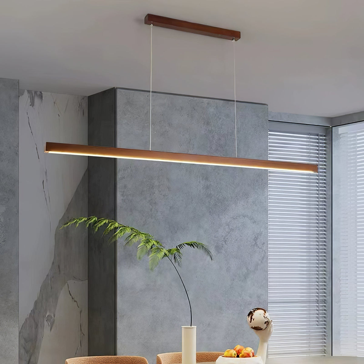 Rinalina lineare minimalistische Pendelleuchte aus Holz in Holz