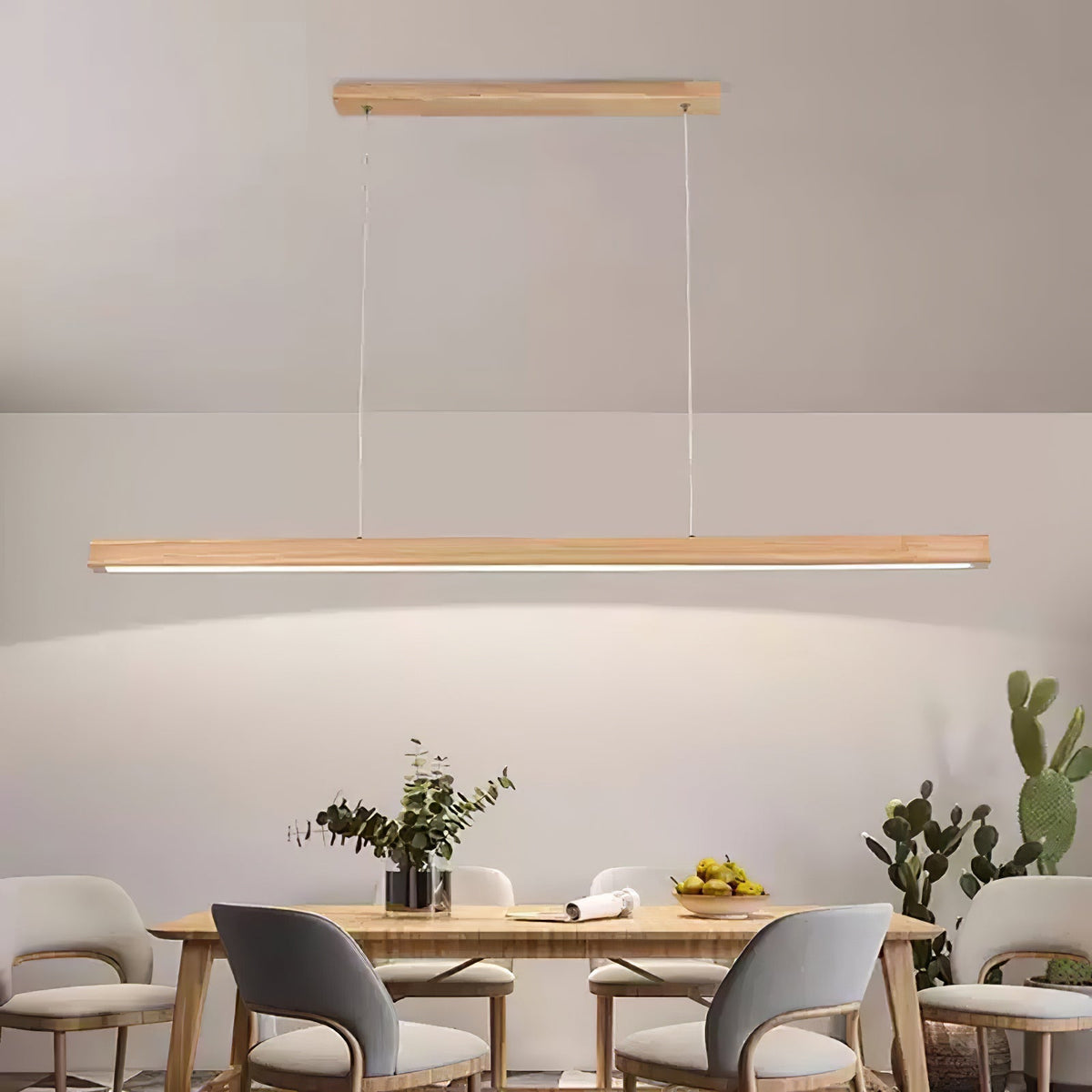 Rinalina lineare minimalistische Pendelleuchte aus Holz in Holz