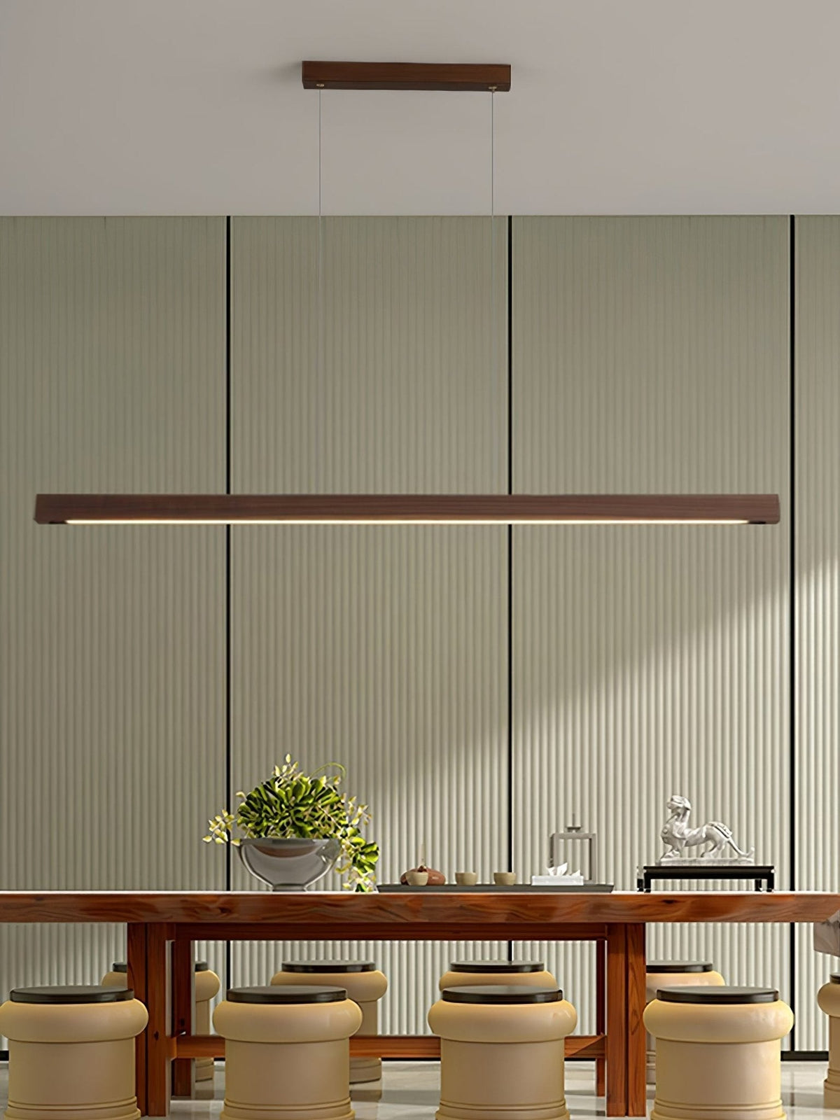Rinalina lineare minimalistische Pendelleuchte aus Holz in Holz